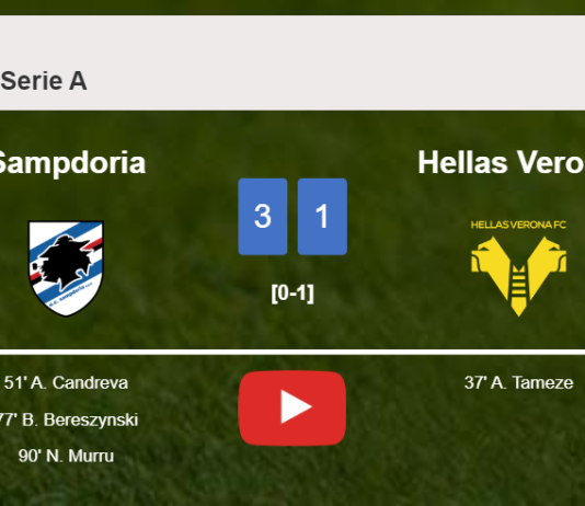 Sampdoria defeats Hellas Verona 3-1 after recovering from a 0-1 deficit. HIGHLIGHTS