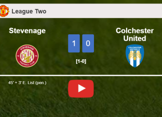 Stevenage defeats Colchester United 1-0 with a goal scored by E. List. HIGHLIGHTS