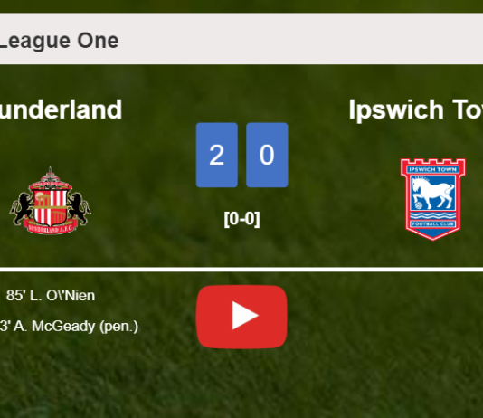 Sunderland defeats Ipswich Town 2-0 on Saturday. HIGHLIGHTS