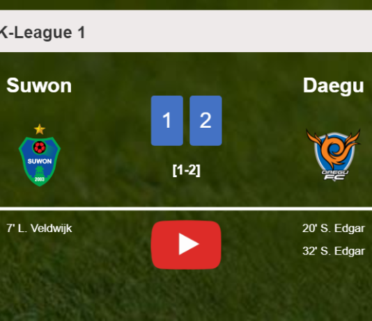 Daegu recovers a 0-1 deficit to overcome Suwon 2-1 with S. Edgar scoring 2 goals. HIGHLIGHTS