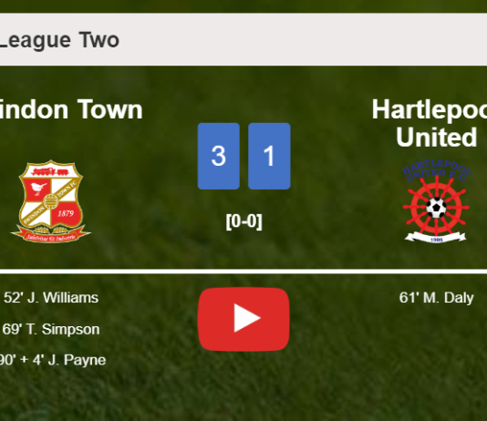 Swindon Town prevails over Hartlepool United 3-1. HIGHLIGHTS