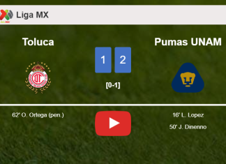 Pumas UNAM overcomes Toluca 2-1. HIGHLIGHTS