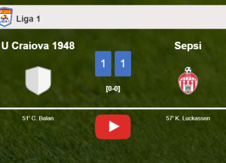 U Craiova 1948 and Sepsi draw 1-1 on Saturday. HIGHLIGHTS