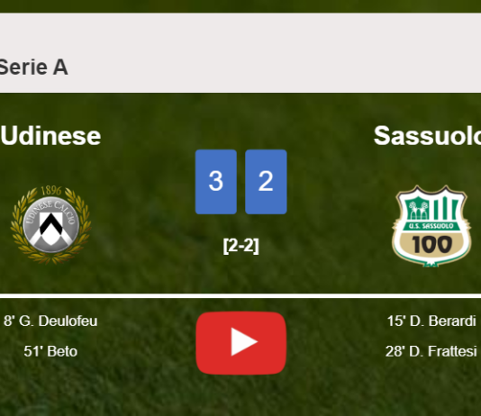 Udinese overcomes Sassuolo after recovering from a 1-2 deficit. HIGHLIGHTS
