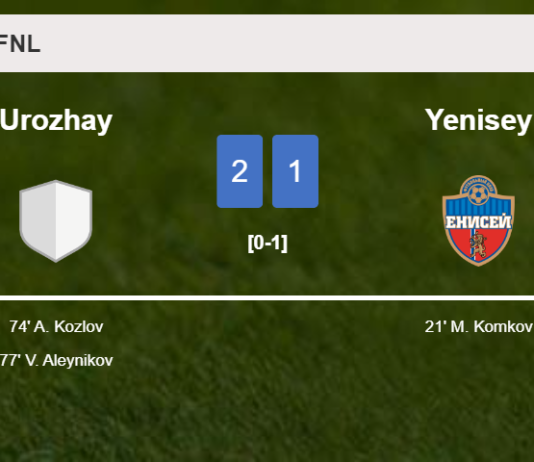 Urozhay recovers a 0-1 deficit to best Yenisey 2-1