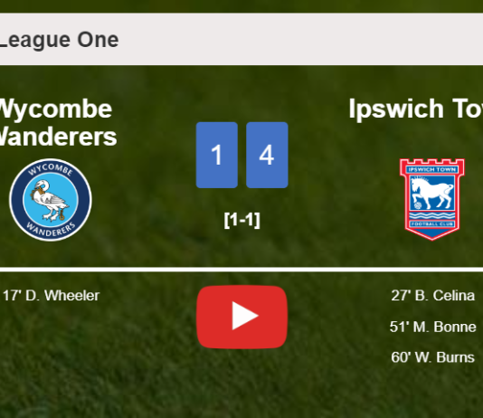 Ipswich Town demolishes Wycombe Wanderers 4-1 with 2 goals from B. Celina. HIGHLIGHTS