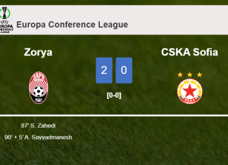 Zorya overcomes CSKA Sofia 2-0 on Thursday