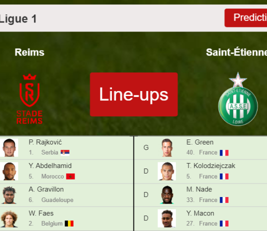 PREDICTED STARTING LINE UP: Reims vs Saint-Étienne - 11-12-2021 Ligue 1 - France