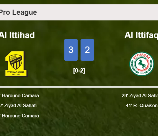 Al Ittihad beats Al Ittifaq 3-2 with 2 goals from H. Camara