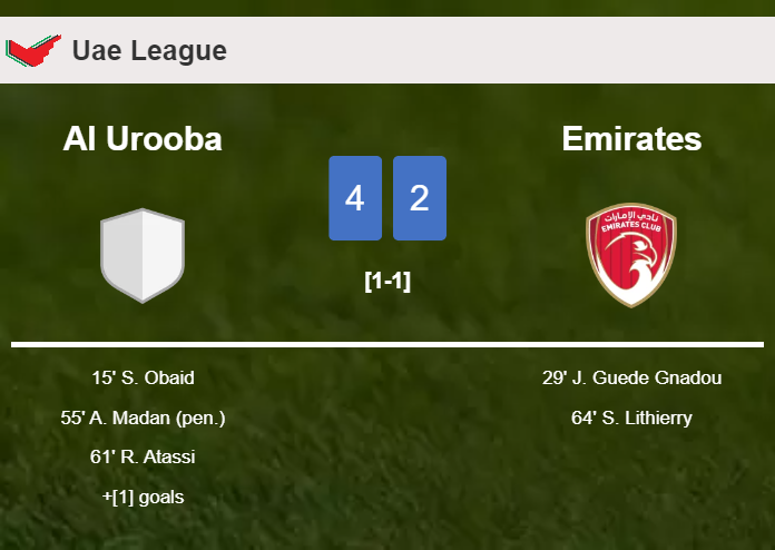 Al Urooba overcomes Emirates 4-2