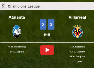 Villarreal beats Atalanta 3-2 with 2 goals from A. Danjuma. HIGHLIGHTS