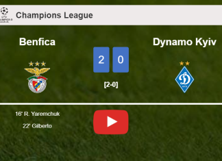 Benfica prevails over Dynamo Kyiv 2-0 on Wednesday. HIGHLIGHTS