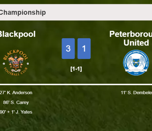 Blackpool conquers Peterborough United 3-1 after recovering from a 0-1 deficit