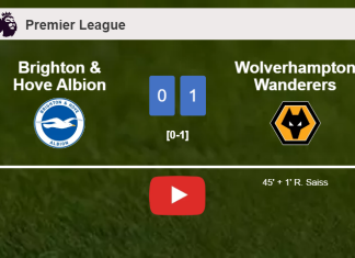 Wolverhampton Wanderers beats Brighton & Hove Albion 1-0 with a goal scored by R. Saiss. HIGHLIGHTS