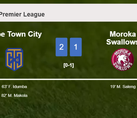 Cape Town City recovers a 0-1 deficit to overcome Moroka Swallows 2-1