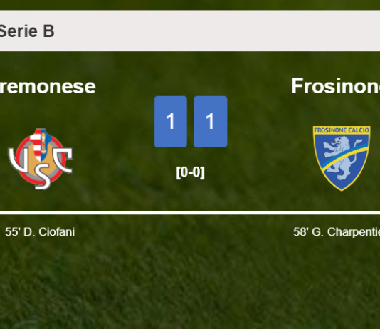 Cremonese and Frosinone draw 1-1 on Tuesday