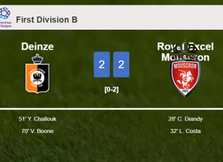 Deinze manages to draw 2-2 with Royal Excel Mouscron after recovering a 0-2 deficit