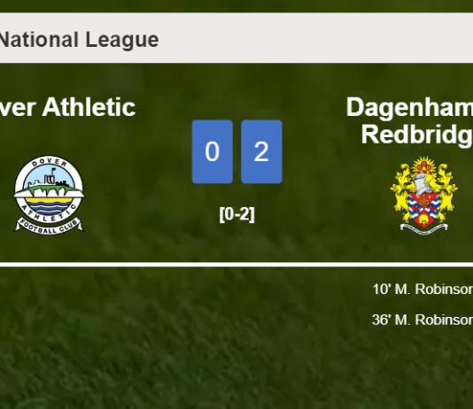 M. Robinson scores 2 goals to give a 2-0 win to Dagenham & Redbridge over Dover Athletic