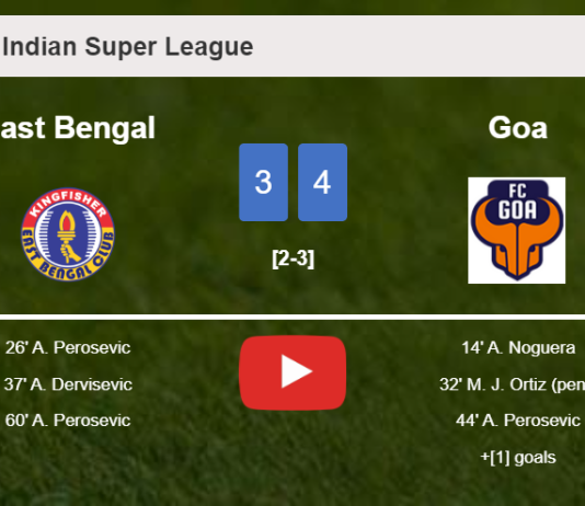 Goa tops East Bengal 4-3 with 2 goals from A. Noguera. HIGHLIGHTS