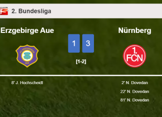 Nürnberg overcomes Erzgebirge Aue 3-1 with 3 goals from N. Dovedan