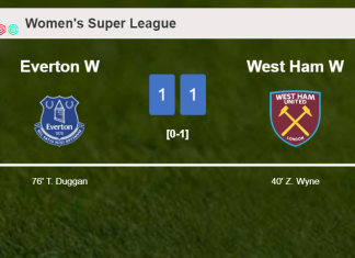 Everton and West Ham draw 1-1 on Sunday