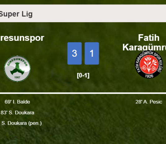 Giresunspor tops Fatih Karagümrük 3-1 after recovering from a 0-1 deficit