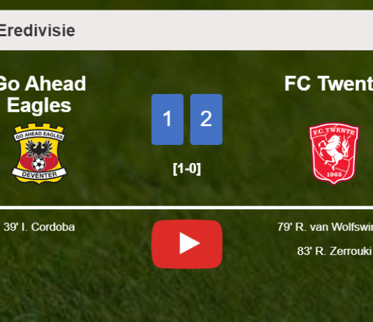 FC Twente recovers a 0-1 deficit to prevail over Go Ahead Eagles 2-1. HIGHLIGHTS