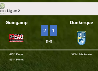 Guingamp prevails over Dunkerque 2-1 with F. Pierrot scoring a double