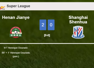 H. Dourado scores a double to give a 2-0 win to Henan Jianye over Shanghai Shenhua
