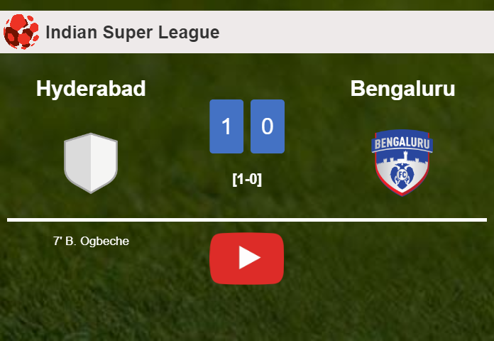 Hyderabad defeats Bengaluru 1-0 with a goal scored by B. Ogbeche. HIGHLIGHTS
