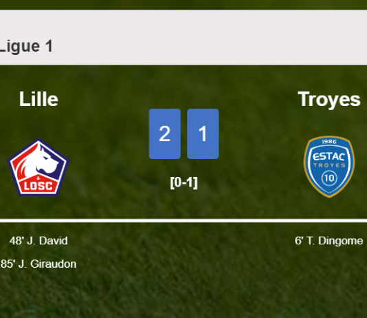 Lille recovers a 0-1 deficit to top Troyes 2-1