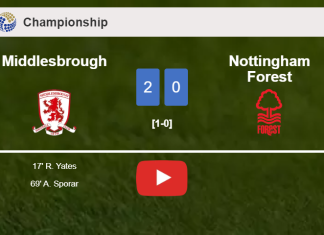 Middlesbrough overcomes Nottingham Forest 2-0 on Sunday. HIGHLIGHTS