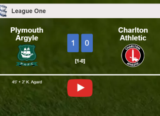 Plymouth Argyle overcomes Charlton Athletic 1-0 with a goal scored by K. Agard. HIGHLIGHTS