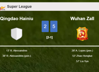 Wuhan Zall prevails over Qingdao Hainiu 5-2 after playing a incredible match