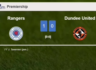 Rangers conquers Dundee United 1-0 with a goal scored by J. Tavernier