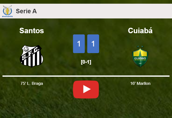 Santos and Cuiabá draw 1-1 on Thursday. HIGHLIGHTS