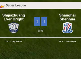 Shijiazhuang Ever Bright and Shanghai Shenhua draw 1-1 on Wednesday