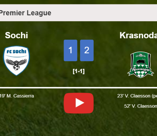 Krasnodar recovers a 0-1 deficit to top Sochi 2-1 with V. Claesson scoring 2 goals. HIGHLIGHTS