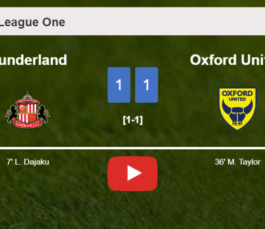 Sunderland and Oxford United draw 1-1 on Saturday. HIGHLIGHTS