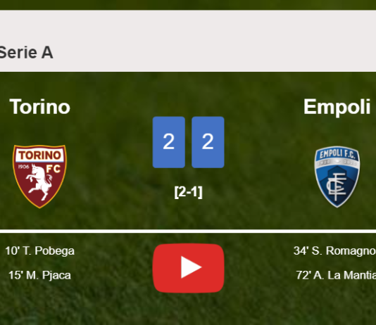Empoli manages to draw 2-2 with Torino after recovering a 0-2 deficit. HIGHLIGHTS