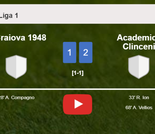 Academica Clinceni recovers a 0-1 deficit to beat U Craiova 1948 2-1. HIGHLIGHTS