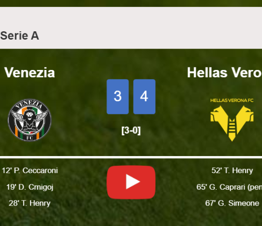 Hellas Verona beats Venezia after recovering from a 3-1 deficit. HIGHLIGHTS