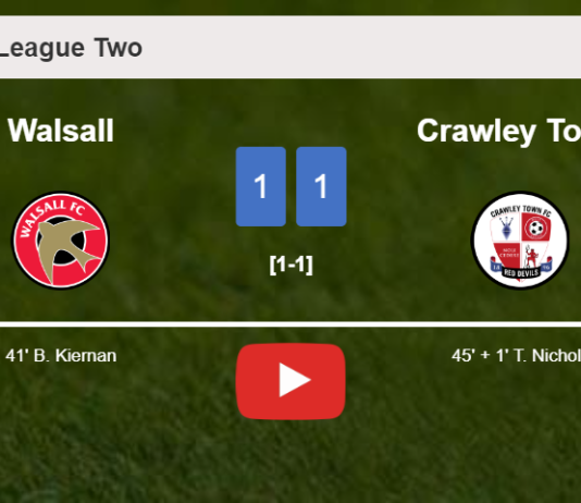 Walsall and Crawley Town draw 1-1 on Tuesday. HIGHLIGHTS