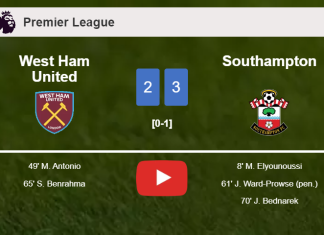Southampton prevails over West Ham United 3-2. HIGHLIGHTS