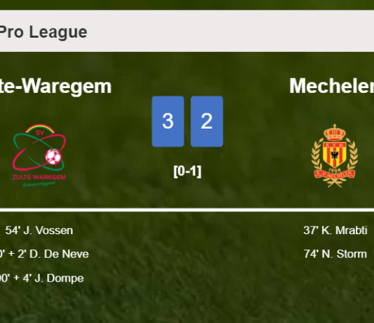 Zulte-Waregem defeats Mechelen after recovering from a 1-2 deficit