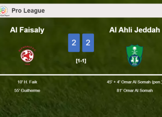 Al Faisaly and Al Ahli Jeddah draw 2-2 on Tuesday