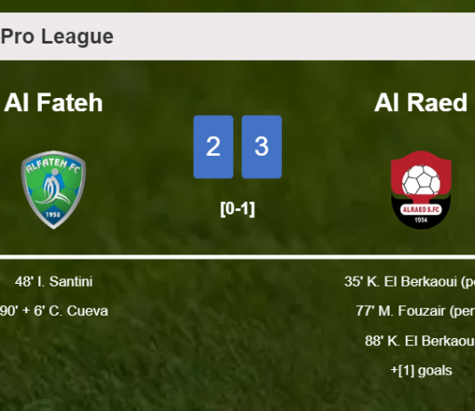 Al Raed beats Al Fateh 3-2 with 2 goals from K. El