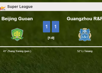 Beijing Guoan and Guangzhou R&F draw 1-1 on Saturday