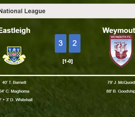 Eastleigh overcomes Weymouth 3-2
