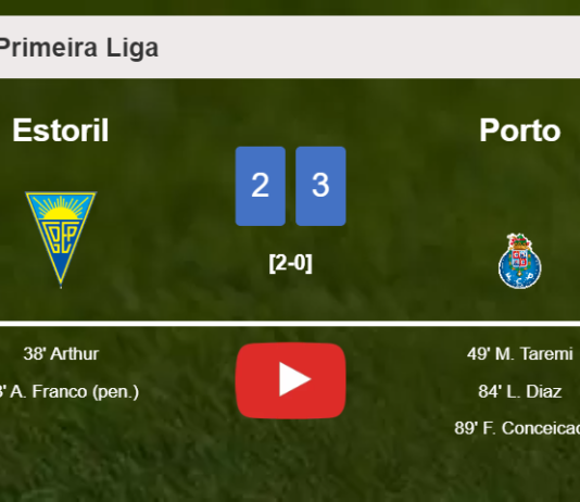 Porto prevails over Estoril after recovering from a 2-0 deficit. HIGHLIGHTS